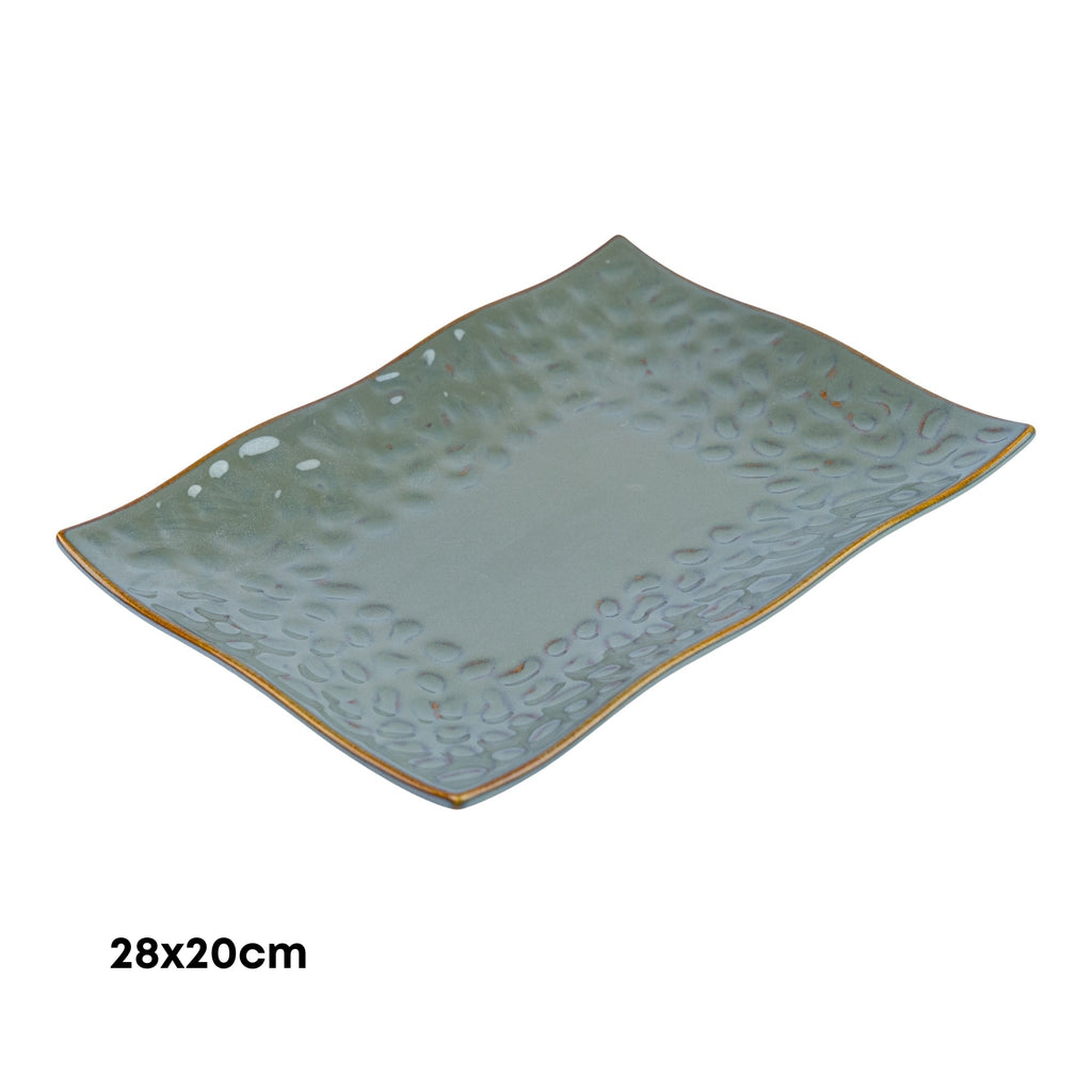 Prato Retangular de Cerâmica com Textura Orgânica em Verde Jade 28x20cm REF-12103007