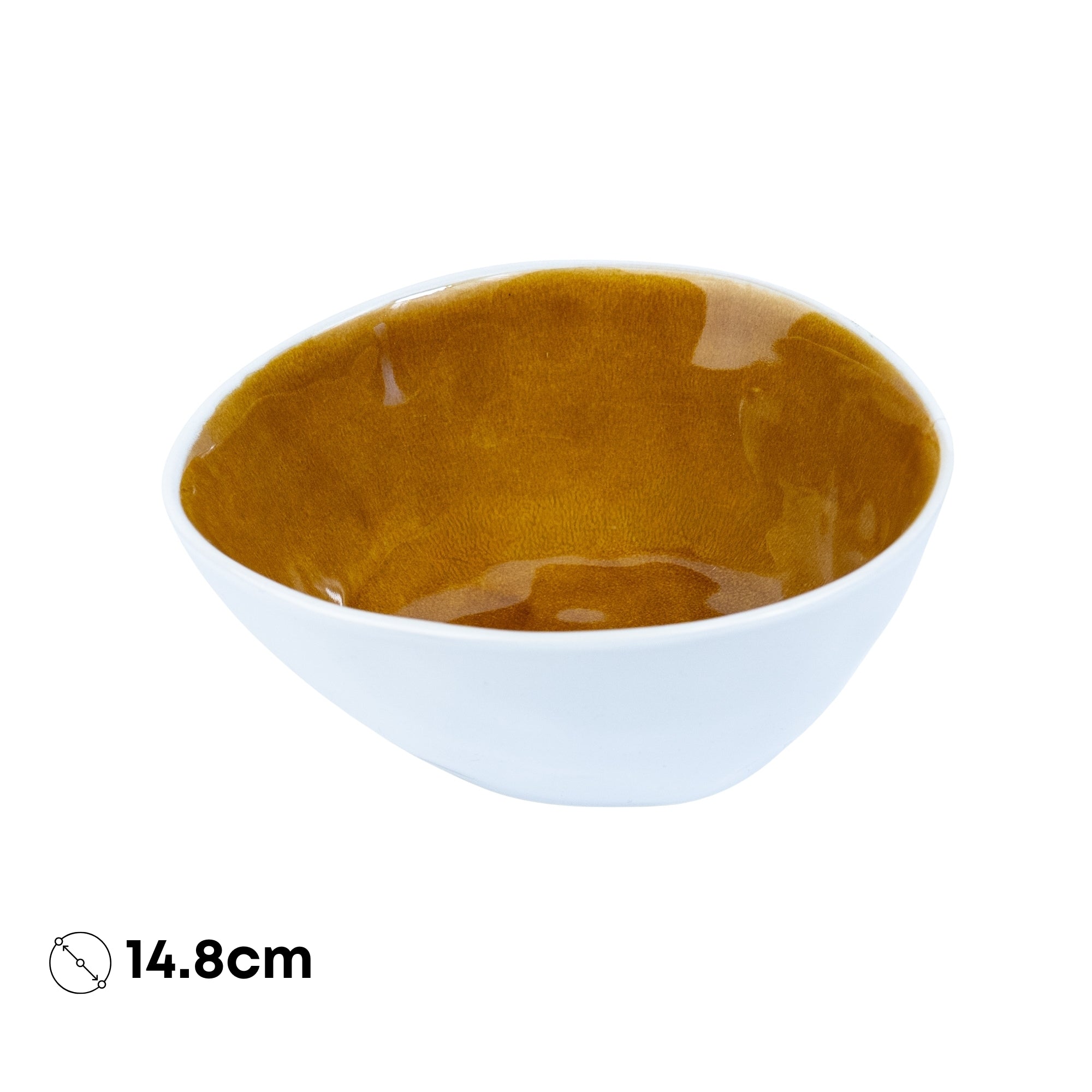 Tigela Redonda em Cerâmica - Bicolor Interior Mostarda/Verde e Exterior Branco 14.8cm REF-640004