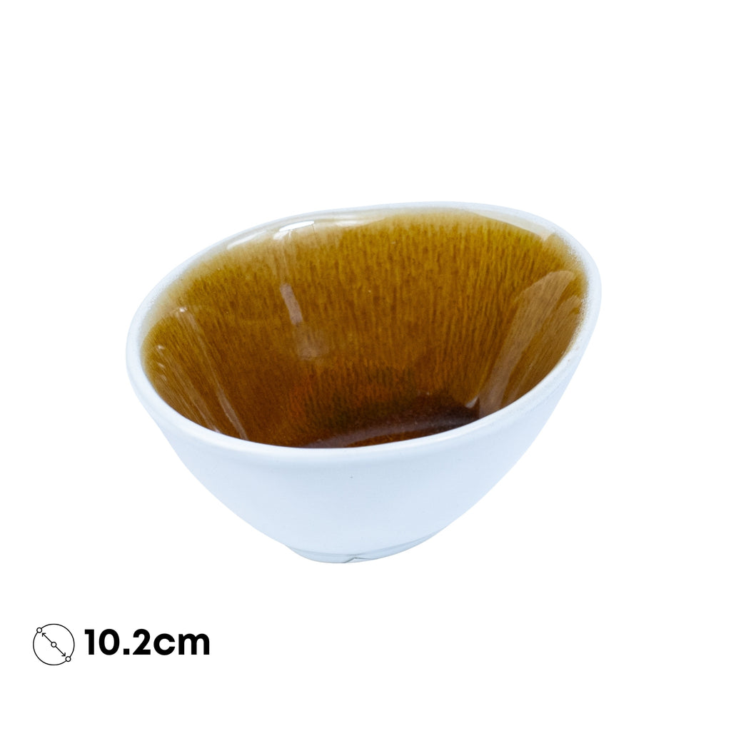 Tigela Redonda em Cerâmica - Bicolor Interior Mostarda/Verde e Exterior Branco 10.2cm REF-640005