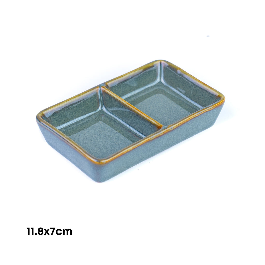 Prato Dividido de Cerâmica com Dois Compartimentos em Verde Jade 11,8x7cm REF-12103031