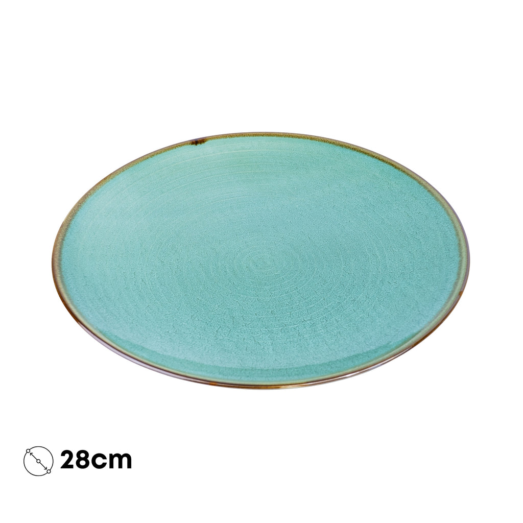 Prato Oval em Cerâmica - Turquesa com Borda Dourada 28cm REF-603001
