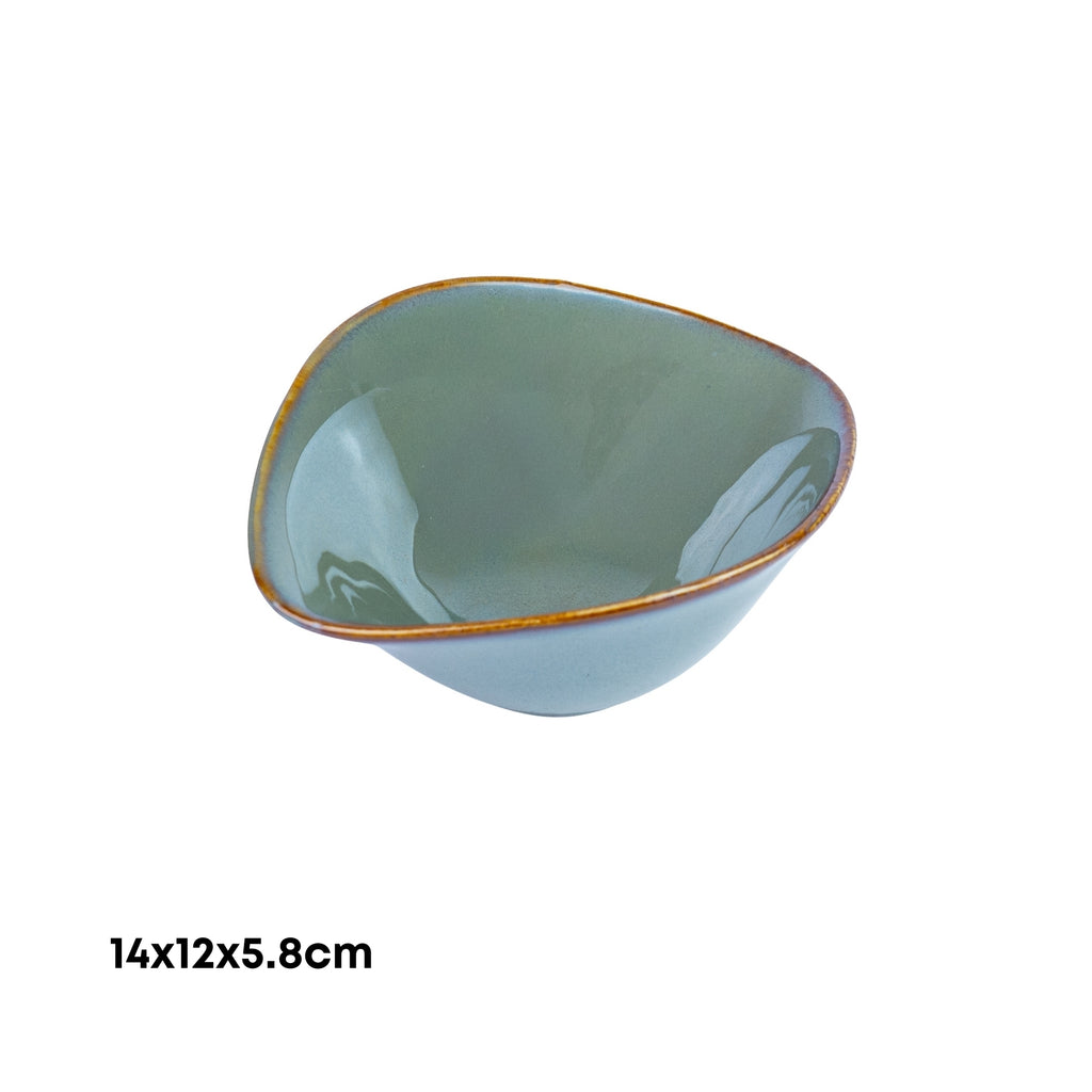 Tigela Média de Cerâmica com Forma Assimétrica em Verde Jade 14x12x5,8cm REF-12103036