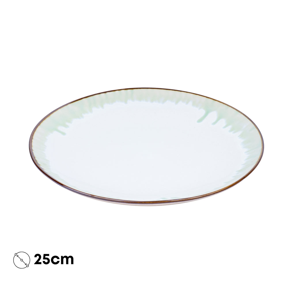 Prato Redondo Grande em Cerâmica - Branco com Detalhes Verdes 25cm REF-602001