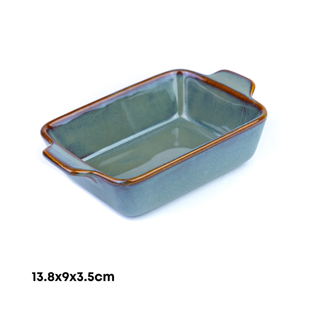 Travessa Retangular Pequena de Cerâmica com Asas em Verde Jade 13,8x9x3,5cm REF-12103039