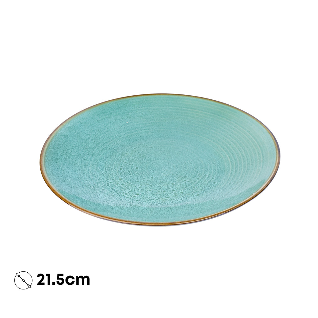 Prato Redondo Médio em Cerâmica - Turquesa com Borda Dourada 21.5cm REF-603003