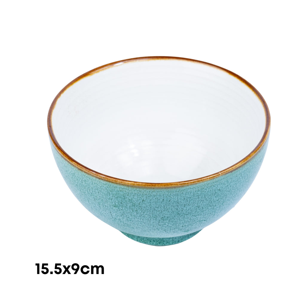 Tigela Redonda em Cerâmica - Interior Branco e Exterior Turquesa 15.5x9cm REF-603005