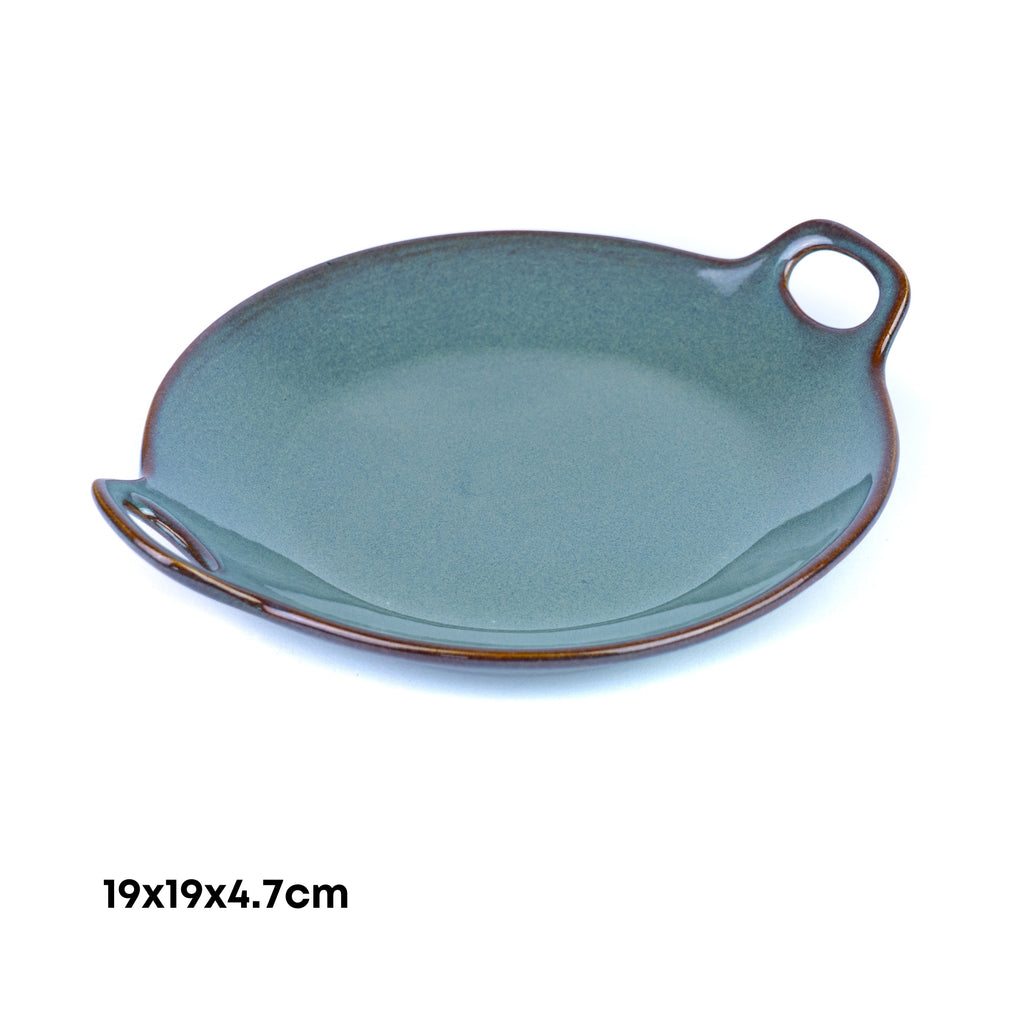 Prato Redondo de Cerâmica com Asas e Bordas Onduladas em Verde Jade 19x19x4,7cm REF-12103051