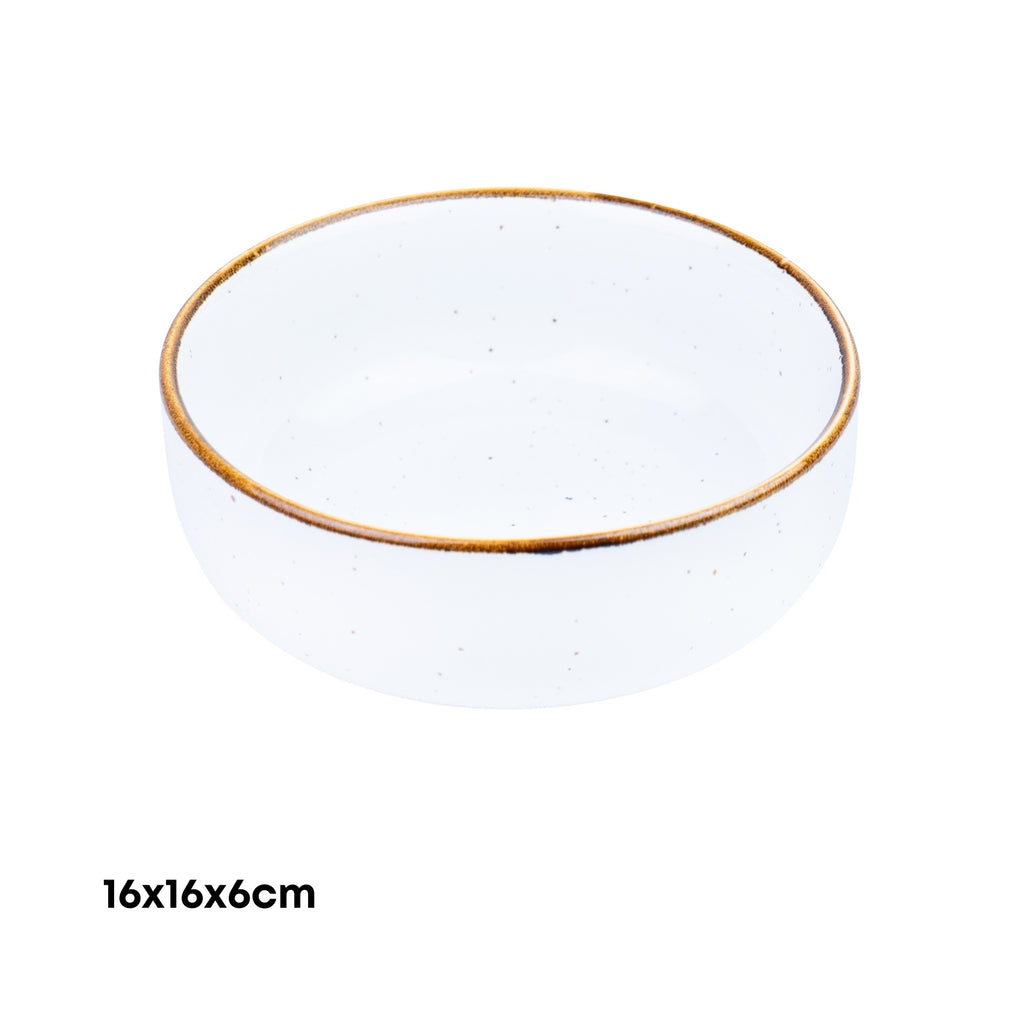 Tigela Média Redonda de Cerâmica Branca com Borda Dourada 16x16x6cm REF-123002