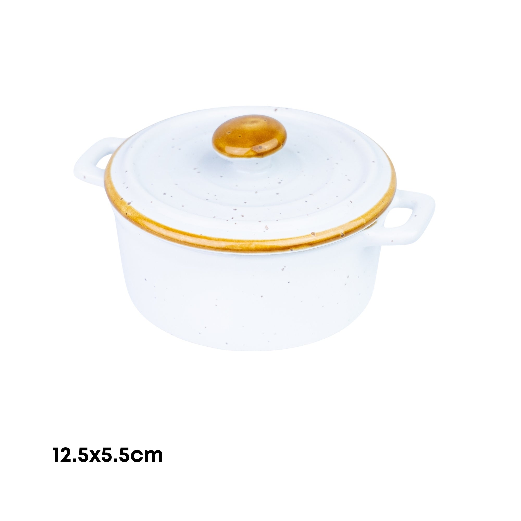 Tigela de Cerâmica Branca com Tampa e Borda Dourada 12,5x5,5cm REF-133001