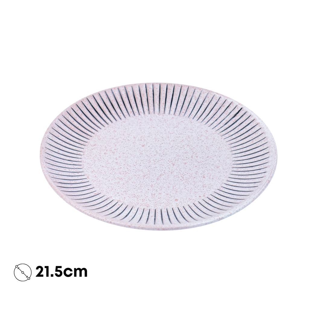Prato Redondo em Cerâmica - Rosa com Riscas Radiais Pretas 21.5cm REF-299015