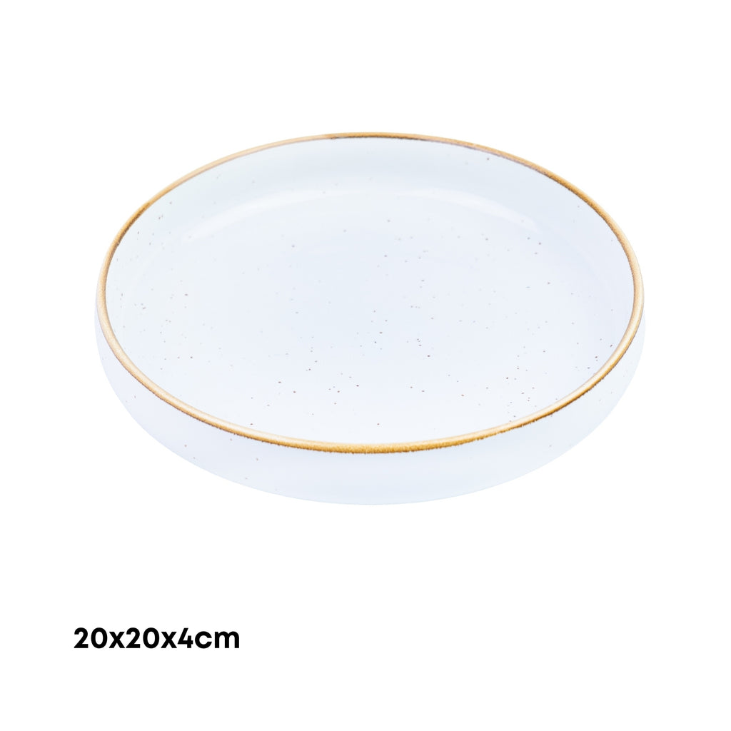 Tigela Redonda Funda de Cerâmica Branca com Borda Dourada 20x20x4cm REF-199012