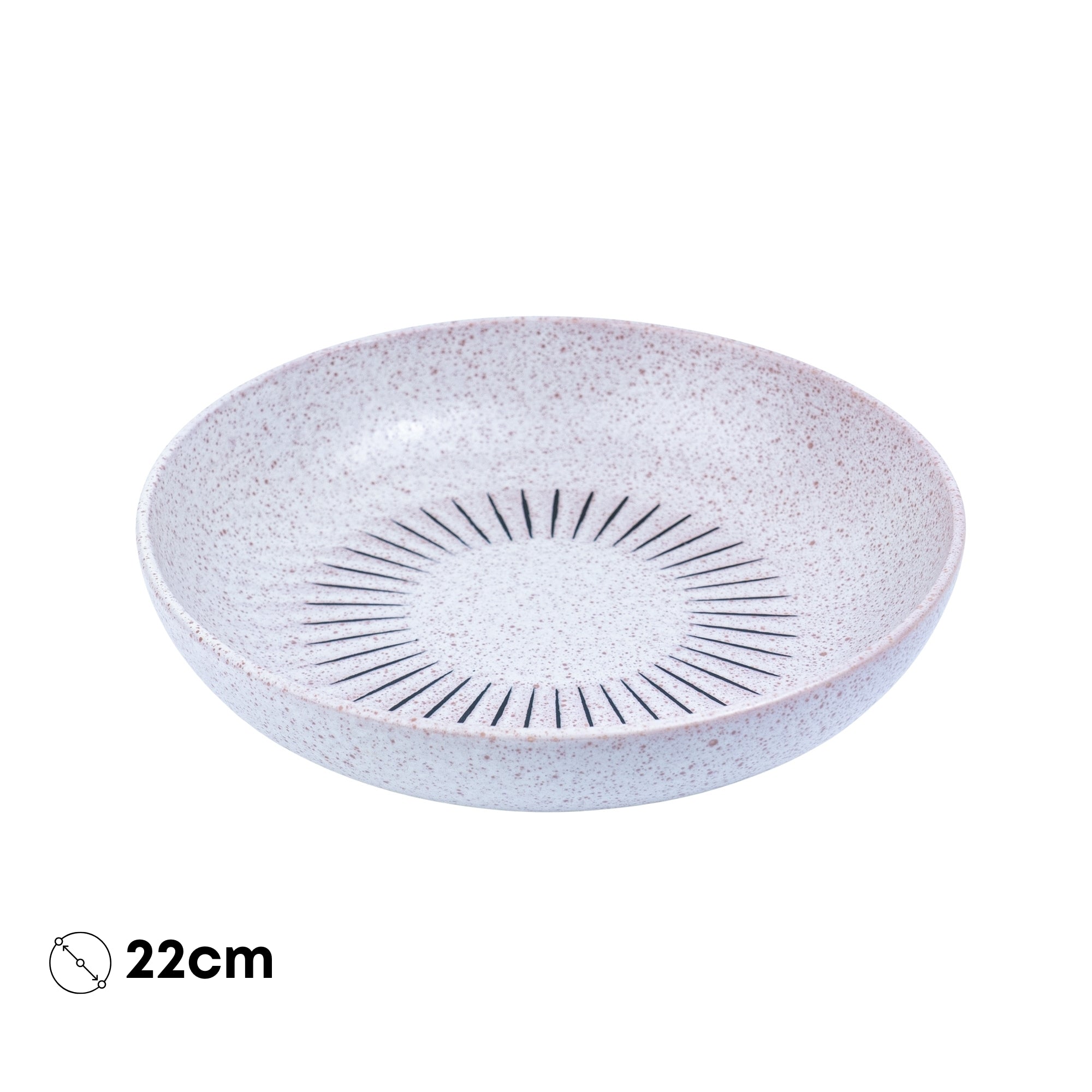 Prato Fundo Redondo em Cerâmica - Rosa com Riscas Radiais Pretas 22cm REF-299018