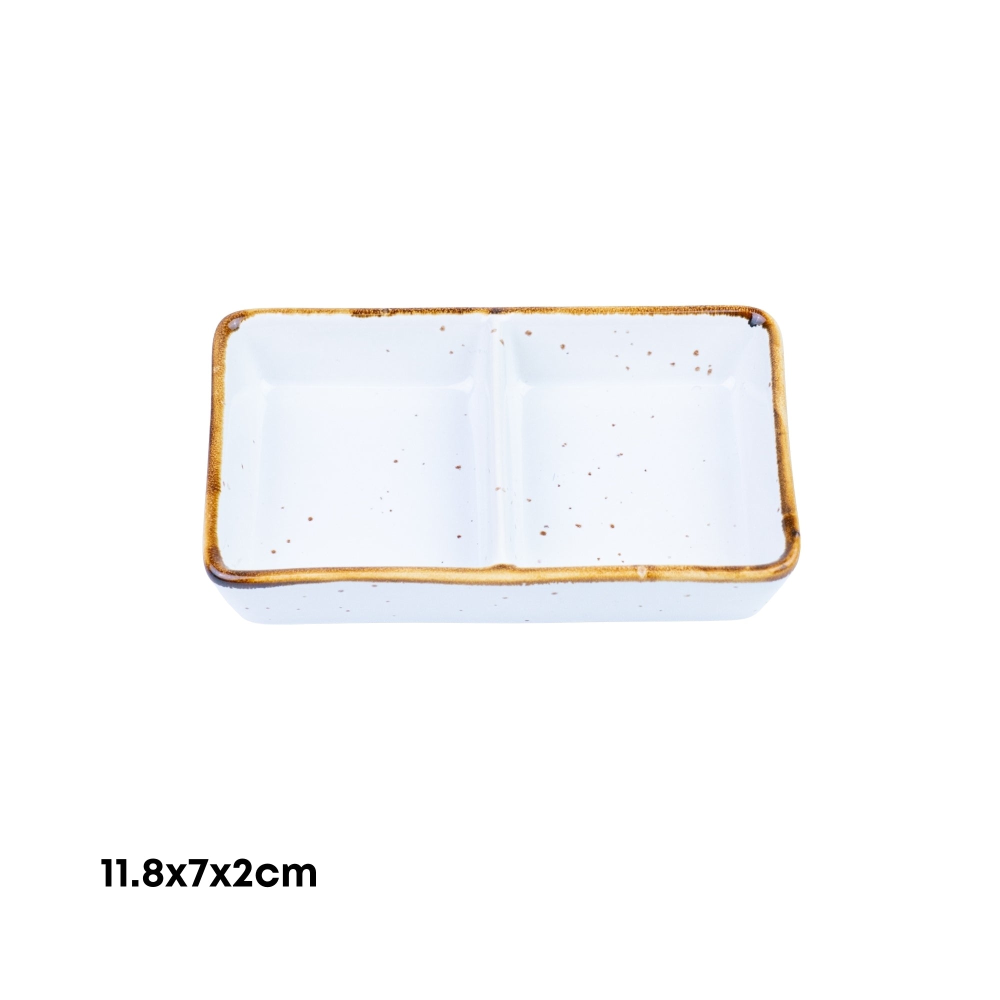 Tigela Retangular Pequena de Cerâmica Branca com Borda Dourada 11,8x7x2cm REF-500085