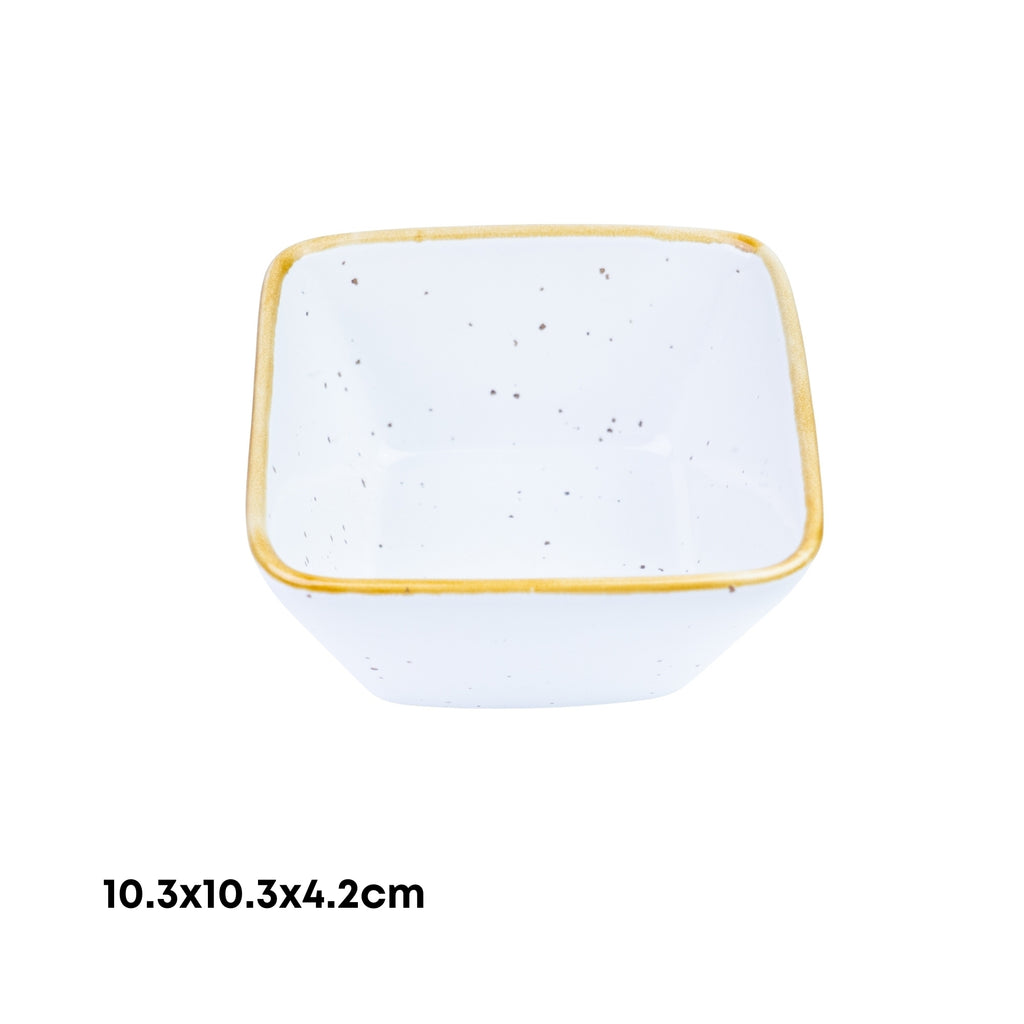 Tigela Quadrada Pequena de Cerâmica Branca com Borda Dourada 10,3x10,3x4,2cm REF-500155