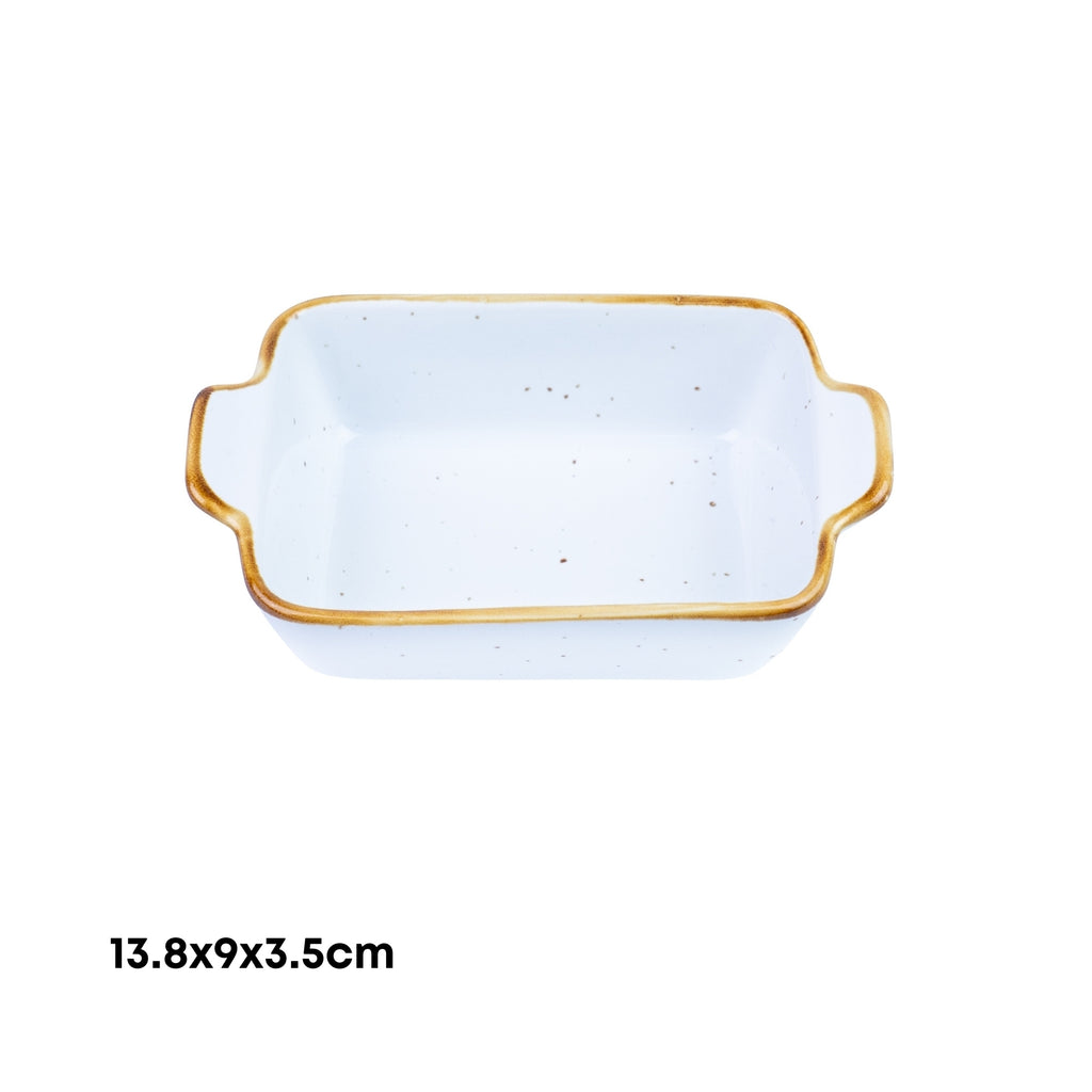Travessa Retangular Decorativa de Cerâmica Branca com Borda Dourada 13,8x9x3,5cm REF-500165
