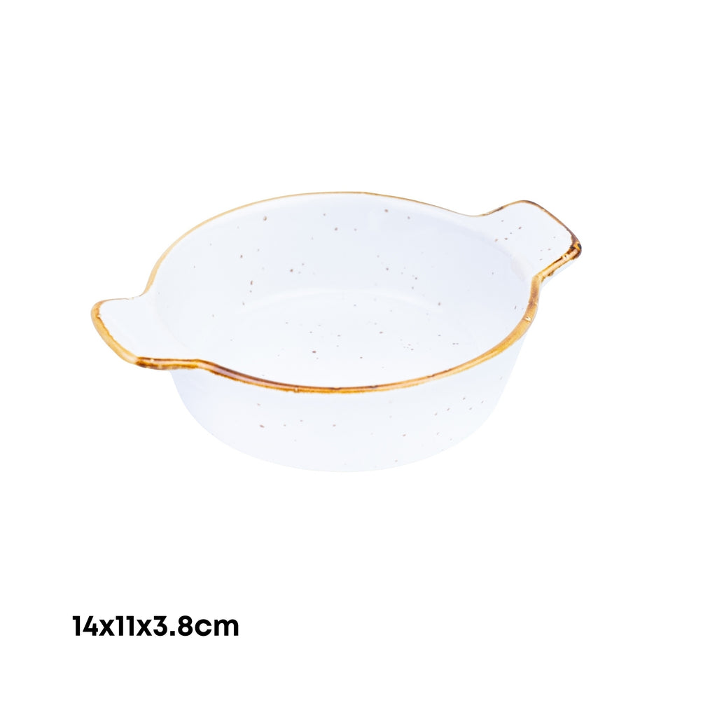 Tigela Redonda com Asas de Cerâmica Branca com Borda Dourada 14x11x3,8cm REF-500175