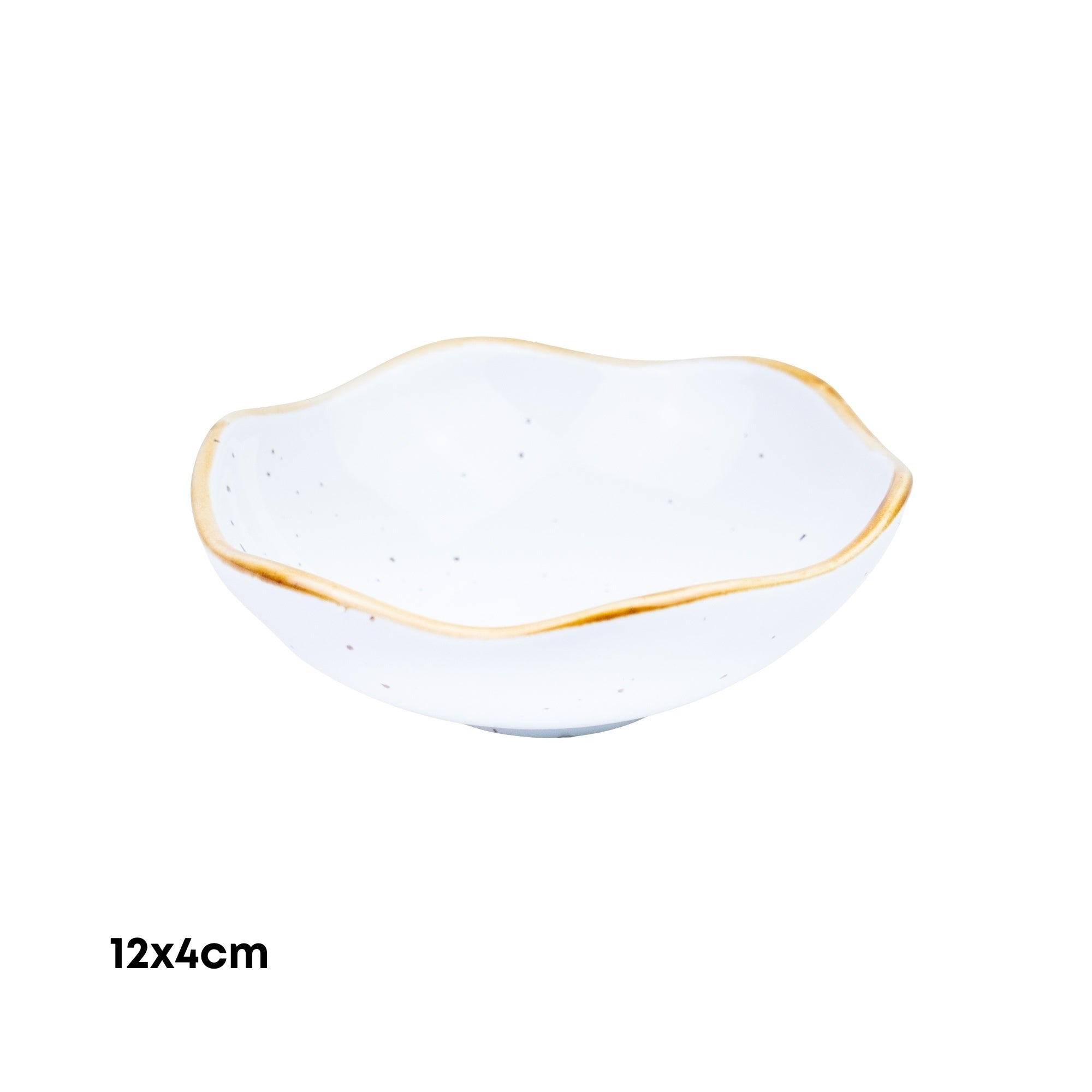 Tigela Orgânica Pequena de Cerâmica Branca com Borda Dourada 12x4cm REF-500195