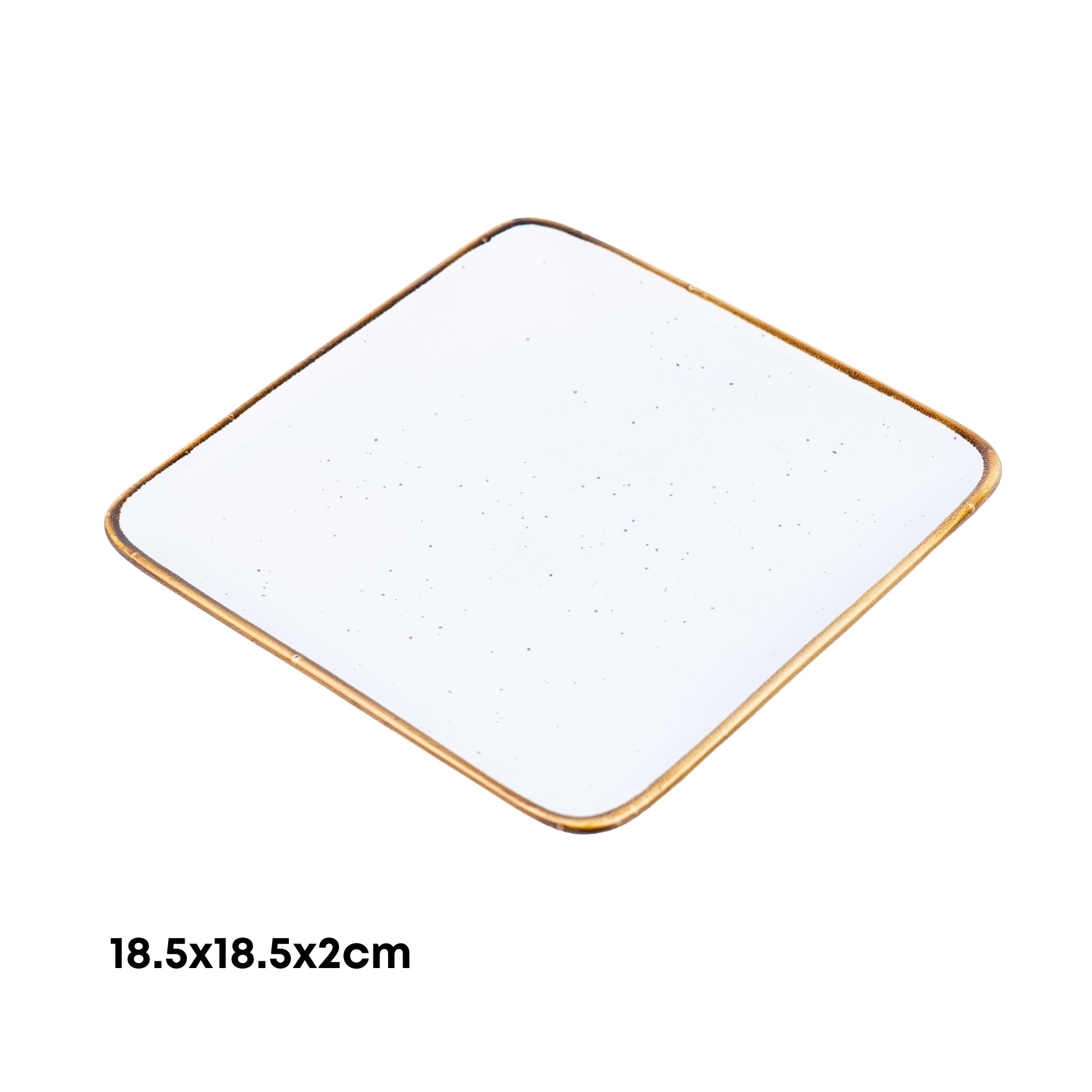 Prato Quadrado Grande de Cerâmica Branca com Borda Dourada 18,5x18,5x2cm REF-660006