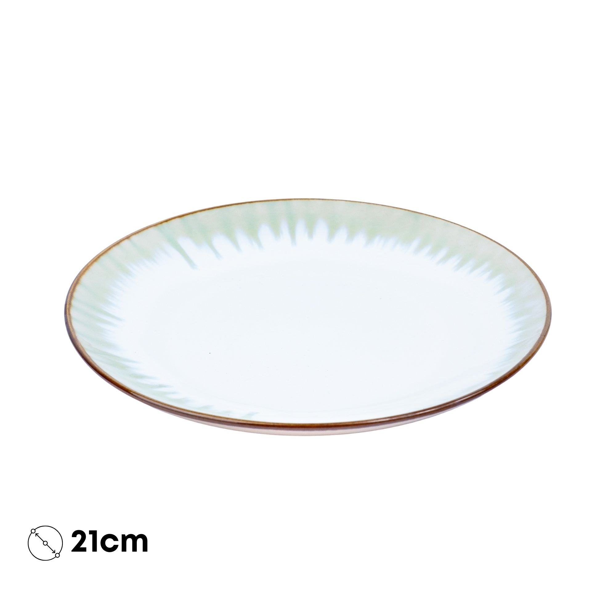 Prato Redondo Médio em Cerâmica - Branco com Detalhes Verdes Radiantes 21cm REF-602003