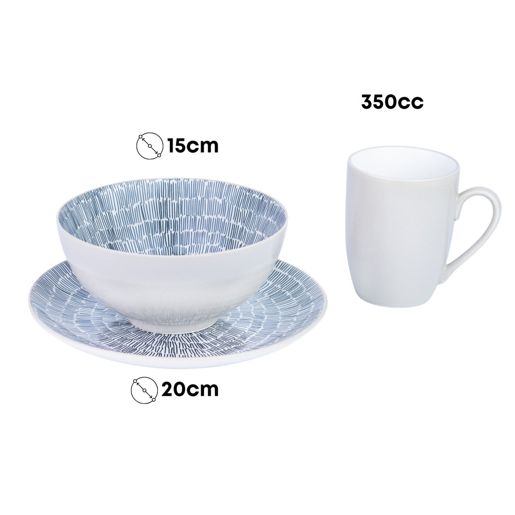 Conjunto de Pequeno-Almoço 6 Peças com Padrão Radial - Branco (2 Pessoas) REF-720060LB