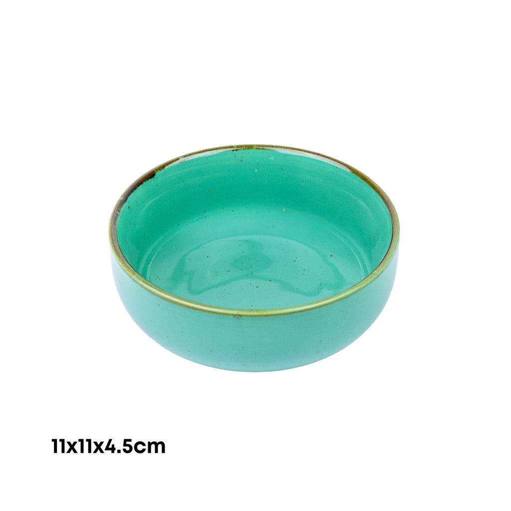Tigela Redonda Pequena de Cerâmica Turquesa com Borda Dourada 11x11x4,5cm REF-124001