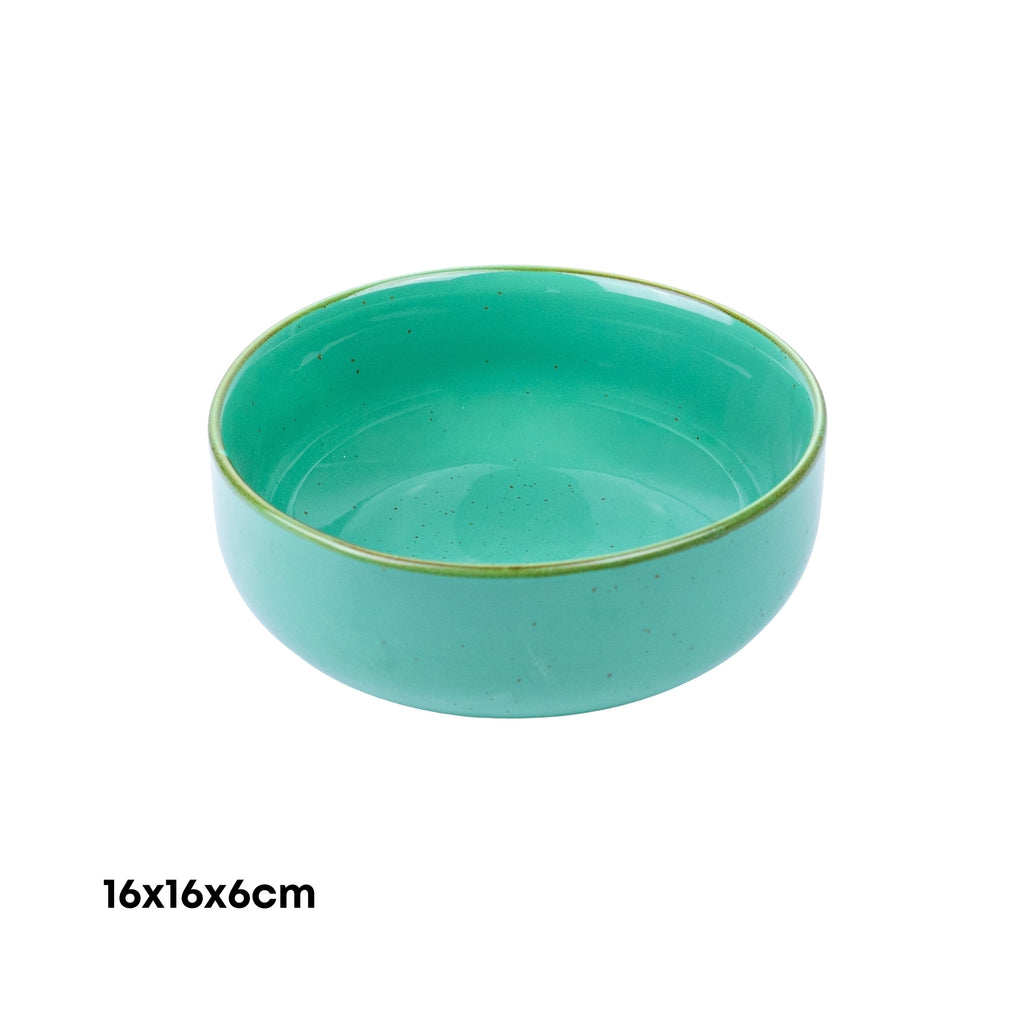 Tigela Redonda Média de Cerâmica Turquesa com Borda Dourada 16x16x6cm REF-124002