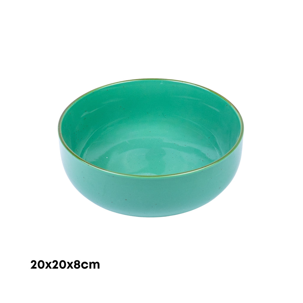 Tigela Redonda Grande de Cerâmica Turquesa com Borda Dourada 20x20x8cm REF-124003