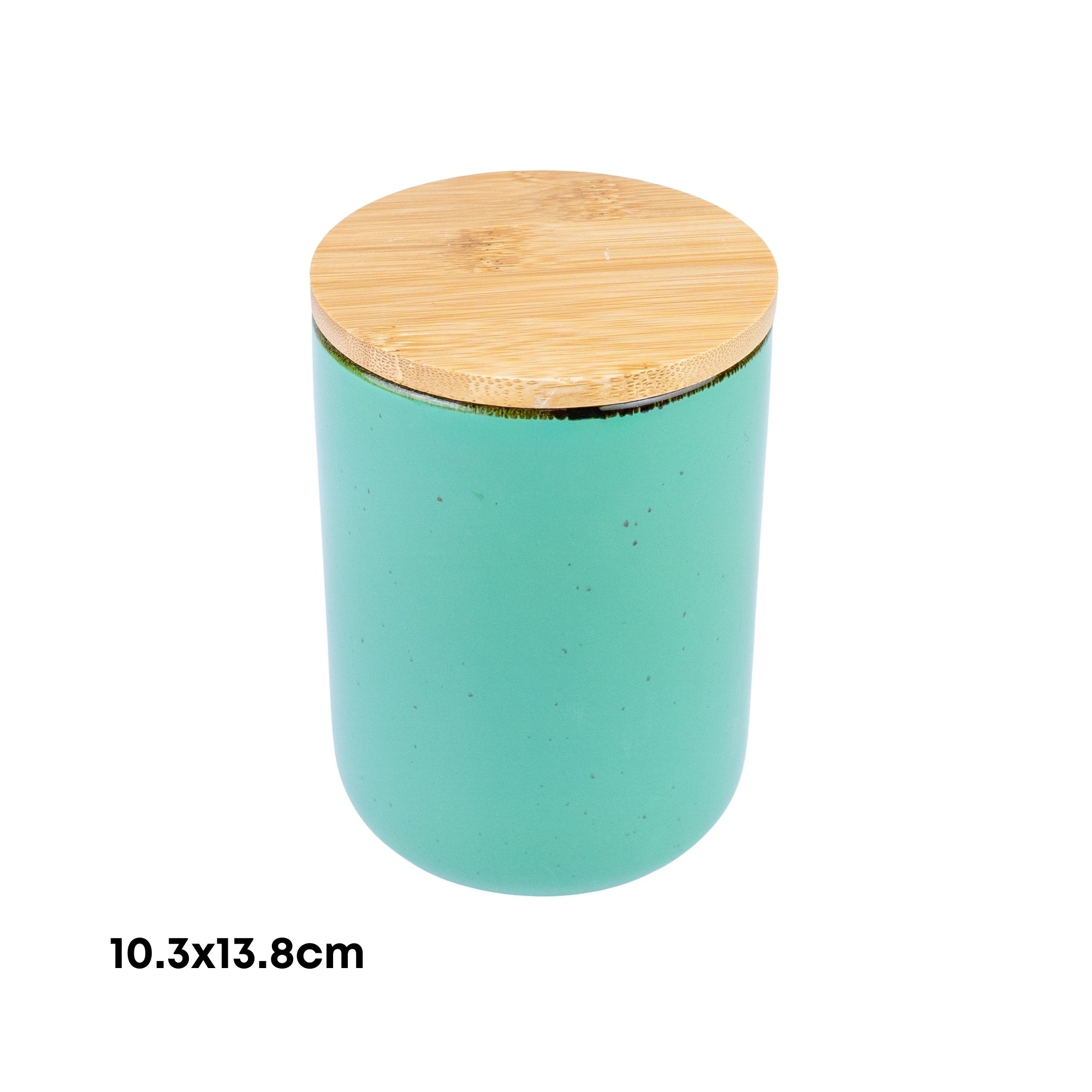 Pote de Cerâmica Turquesa com Tampa de Bambu 10,3x13,8cm REF-127003