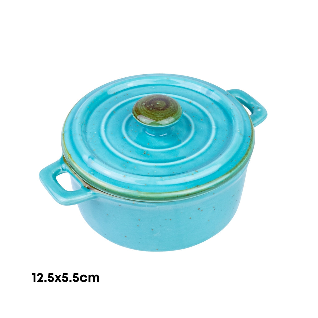Caçarola Redonda de Cerâmica Turquesa com Tampa 12,5x5,5cm REF-133003