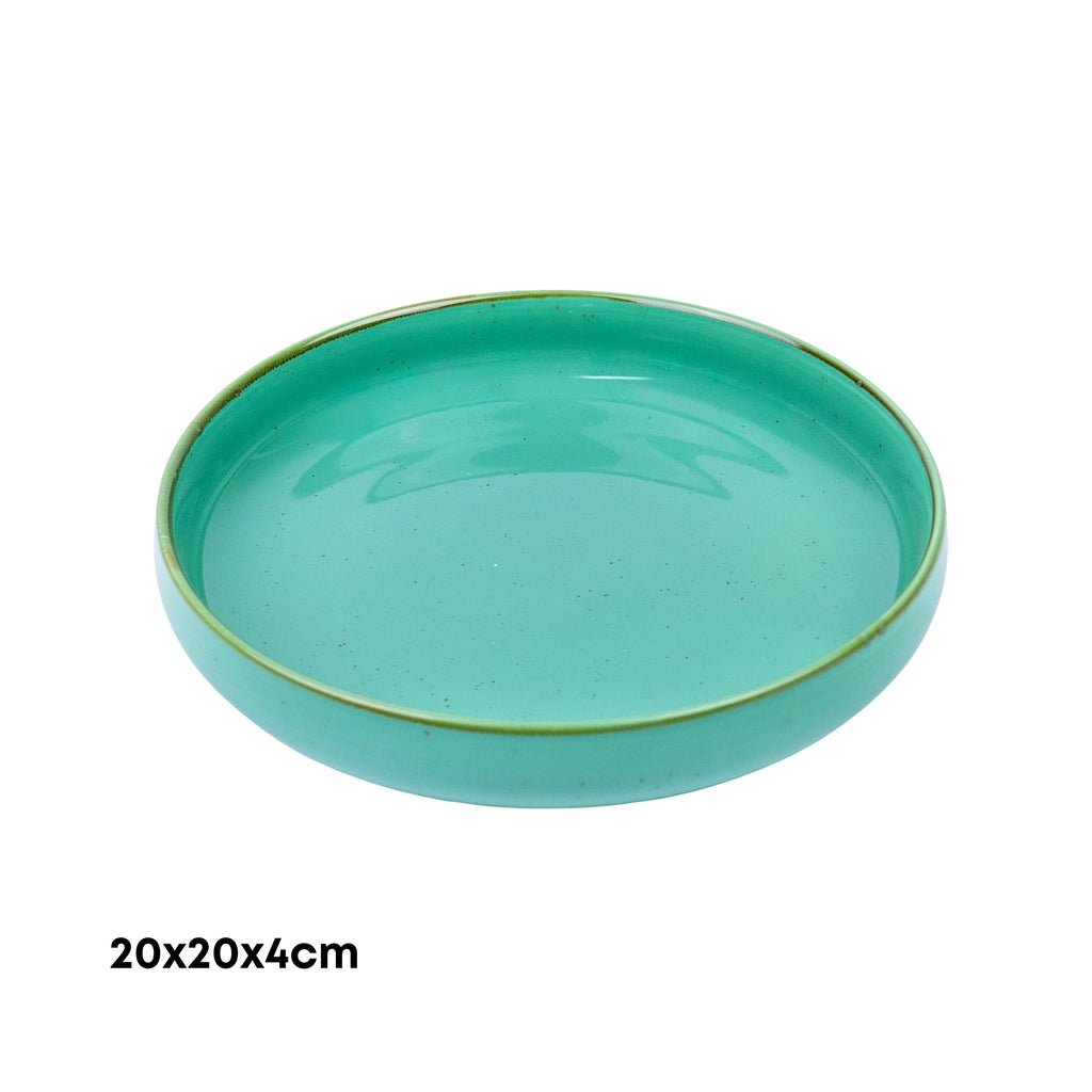 Tigela Redonda Funda de Cerâmica Turquesa com Borda Dourada 20x20x4cm REF-198012