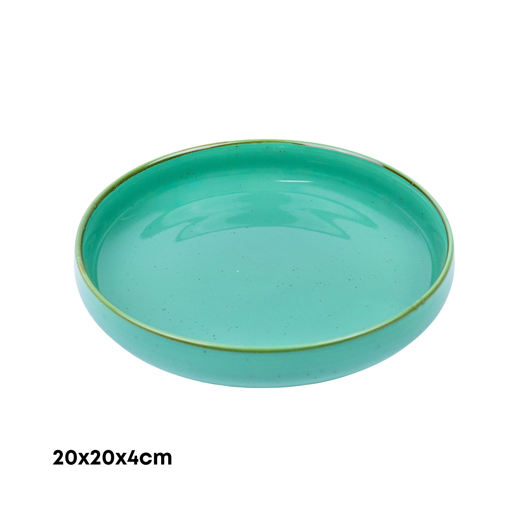 Tigela Redonda Funda de Cerâmica Turquesa com Borda Dourada 20x20x4cm REF-198012