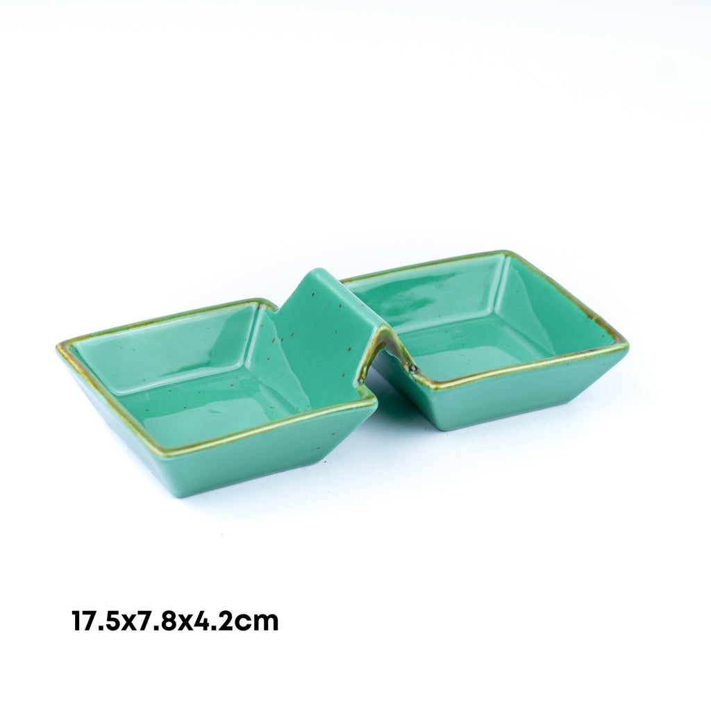 Travessa Dupla Conectada em Cerâmica - Verde Turquesa 17.5x7.8x4.2cm REF-500186