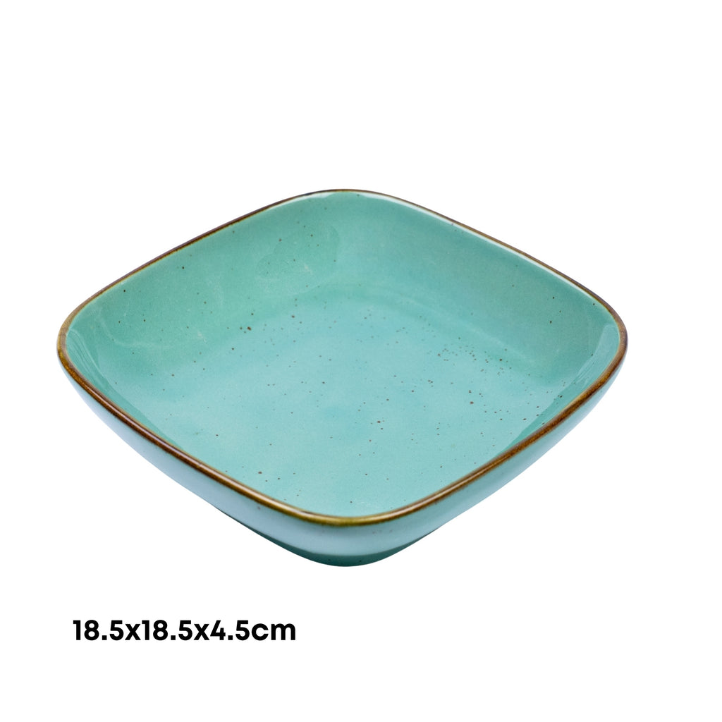Tigela Quadrada Funda em Cerâmica - Verde Turquesa 18.5x18.5x4.5cm REF-666001