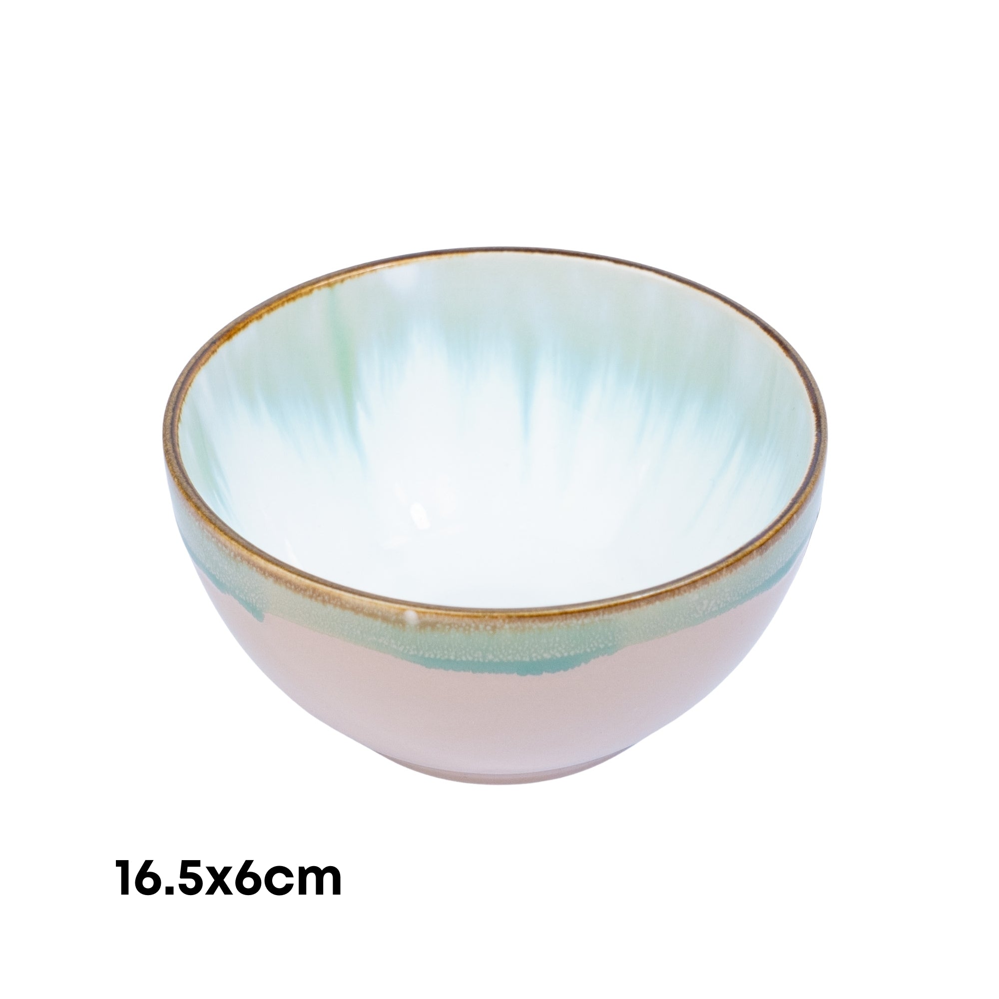 Tigela Redonda em Cerâmica - Interior Verde Água e Exterior Rosa 16.5x6cm REF-602007