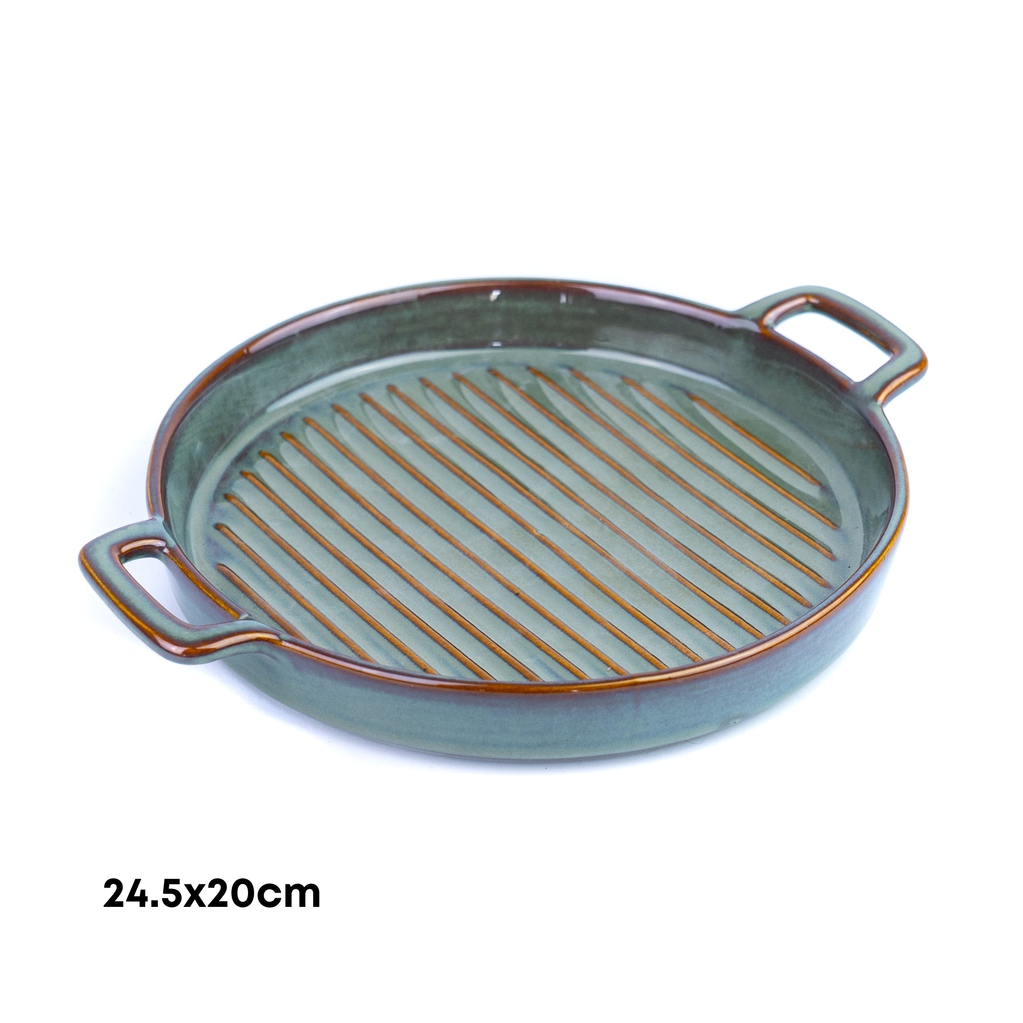 Prato de Cerâmica para Grelhados com Pegas - Verde Jade (24,5x20cm) REF-118009