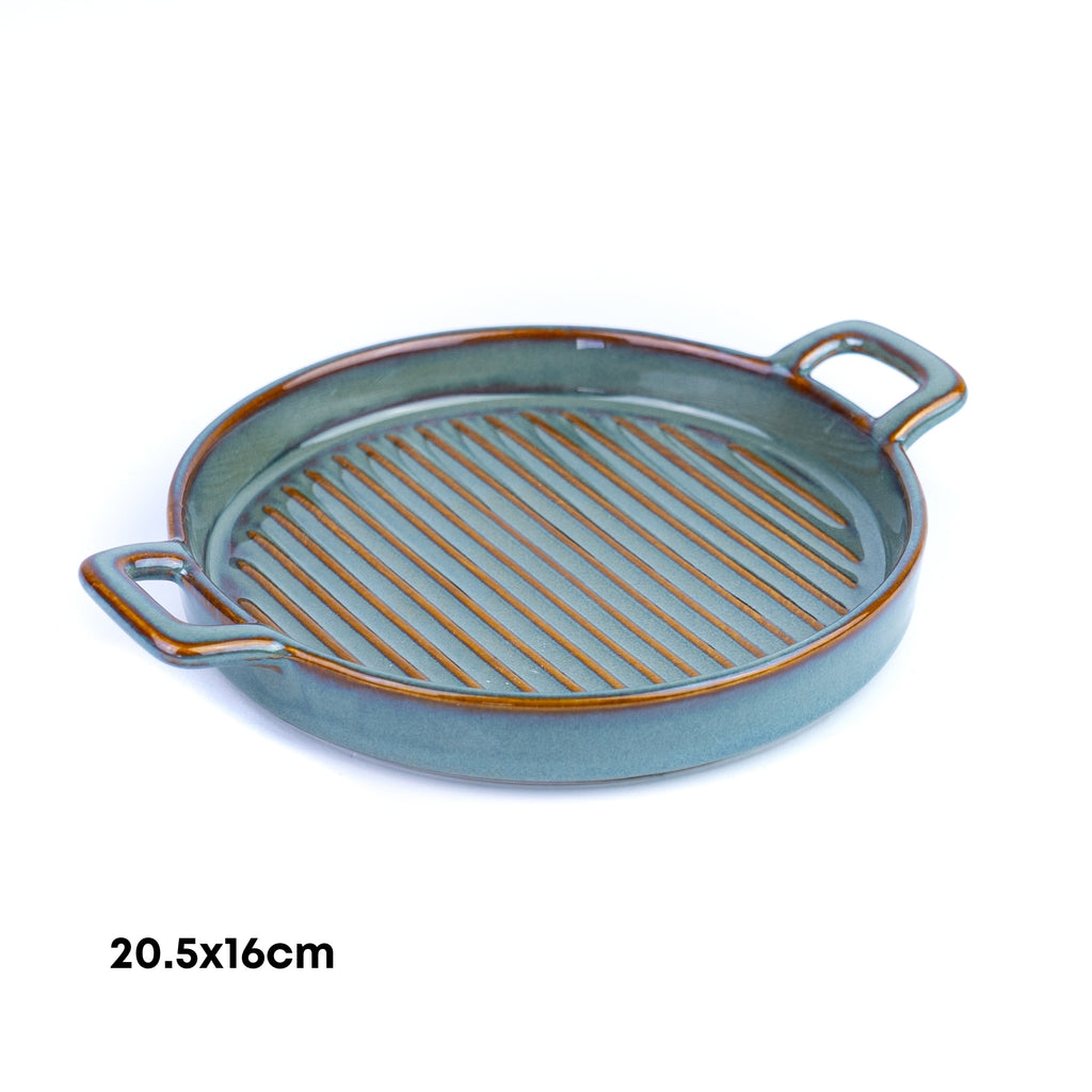 Prato de Cerâmica para Grelhados com Pegas - Verde Jade (20,5x16cm) REF-118010