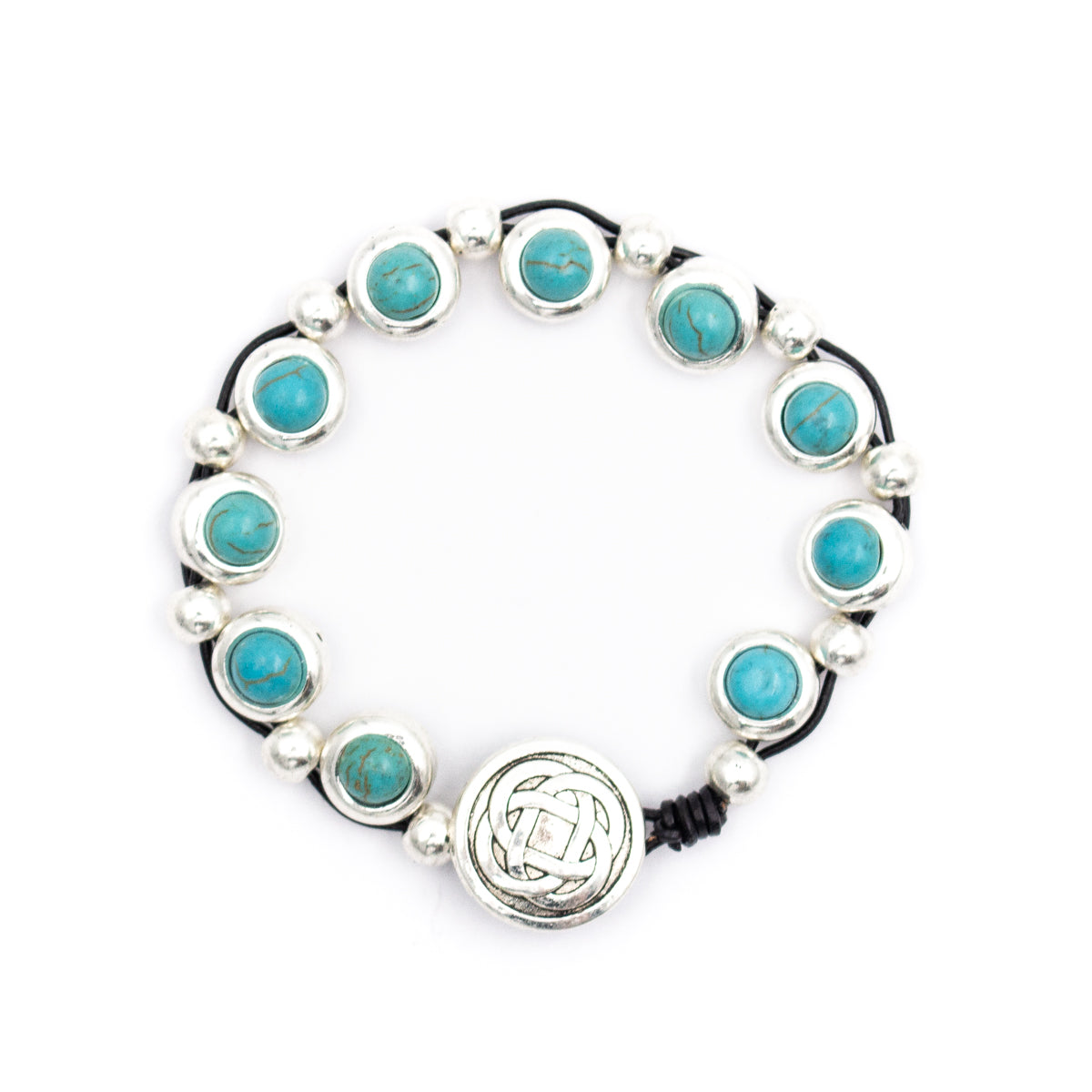 Turquoise beads with Genuine leather handmade women's bracelet MBR-30