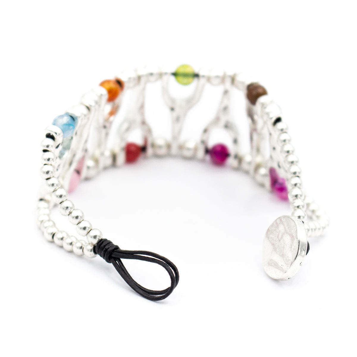 Resin beads with Genuine leather handmade women's bracelet MBR-28