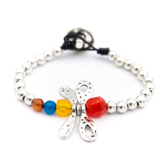 Resin beads with Genuine leather handmade women's bracelet MBR-27